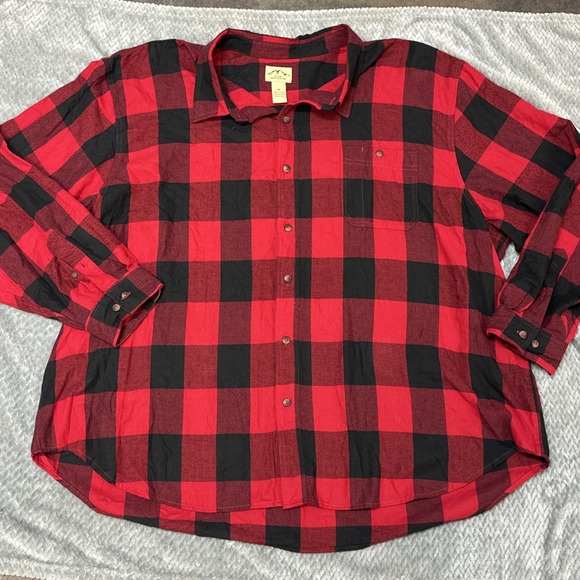 Blue Mountain Mens 4XL Long Sleeve Button Up Flannel Red Plaid 100% Cotton Shirt - Picture 1 of 9
